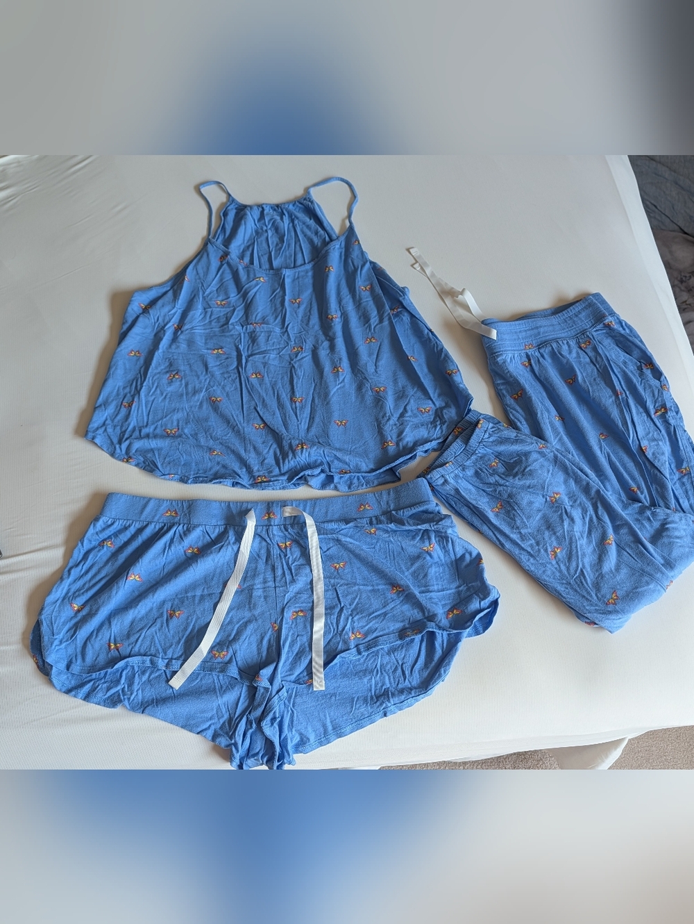 Three-Piece Blue Butterfly-Print Pajama Set